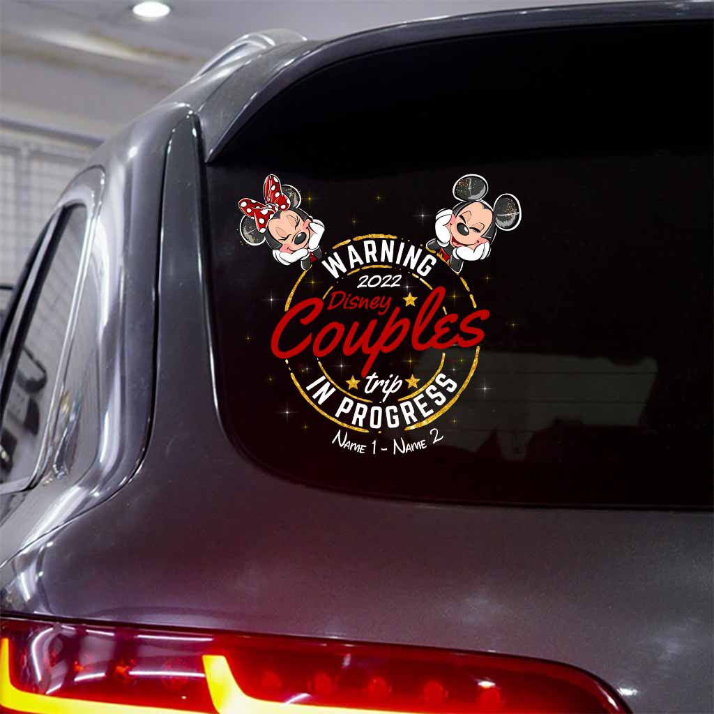 Warning Family Trip In Progress - Personalized Couple Mouse Decal Full