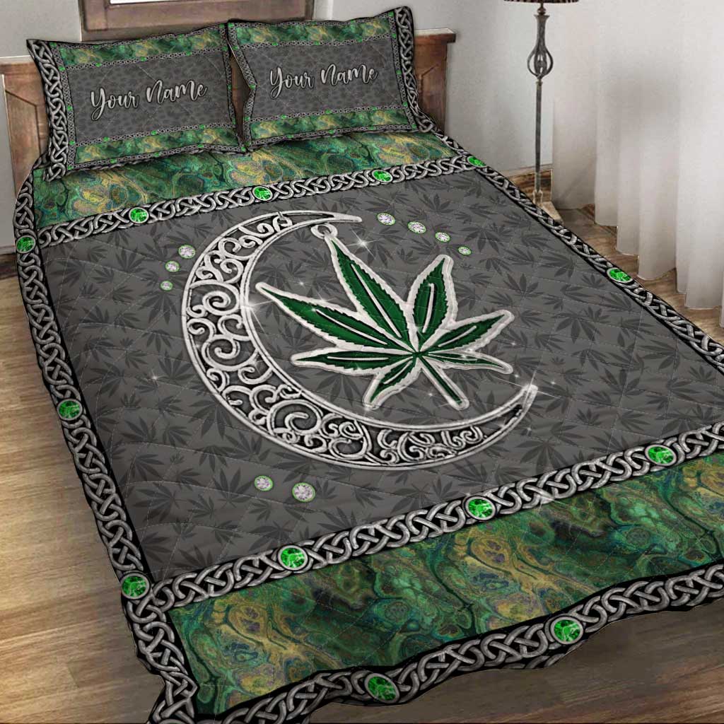 High Life Green Leaf - Personalized Weed Quilt Set
