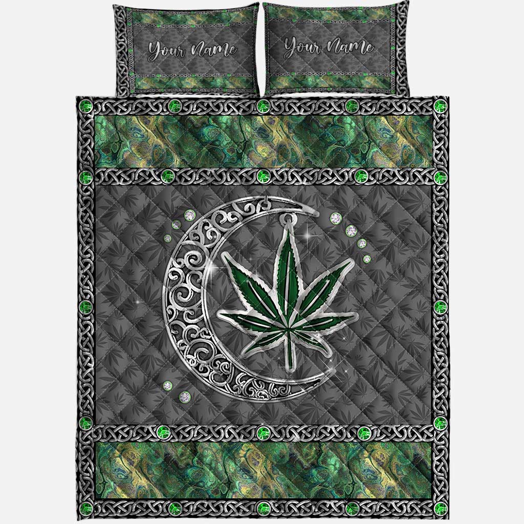 High Life Green Leaf - Personalized Weed Quilt Set