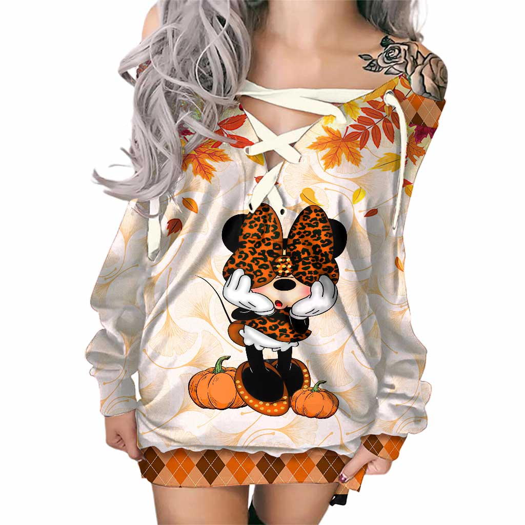 Hello Pumpkin - Personalized Mouse Off Shoulder Long Sleeve Dress
