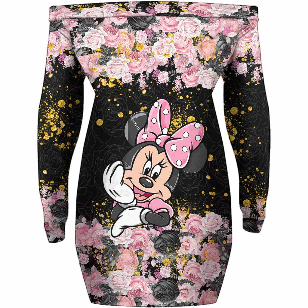 Magical Black Pink - Mouse Off Shoulder Long Sleeve Dress