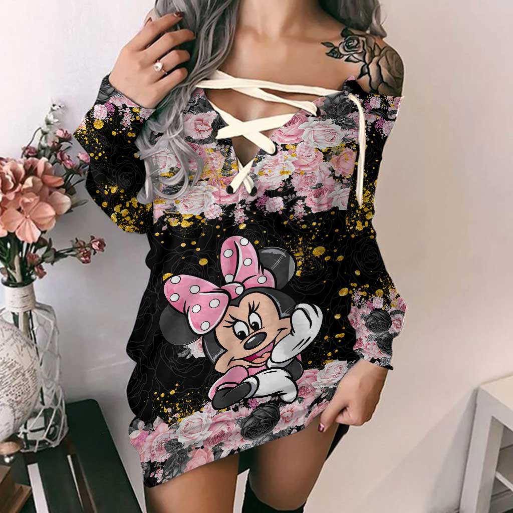Magical Black Pink - Mouse Off Shoulder Long Sleeve Dress