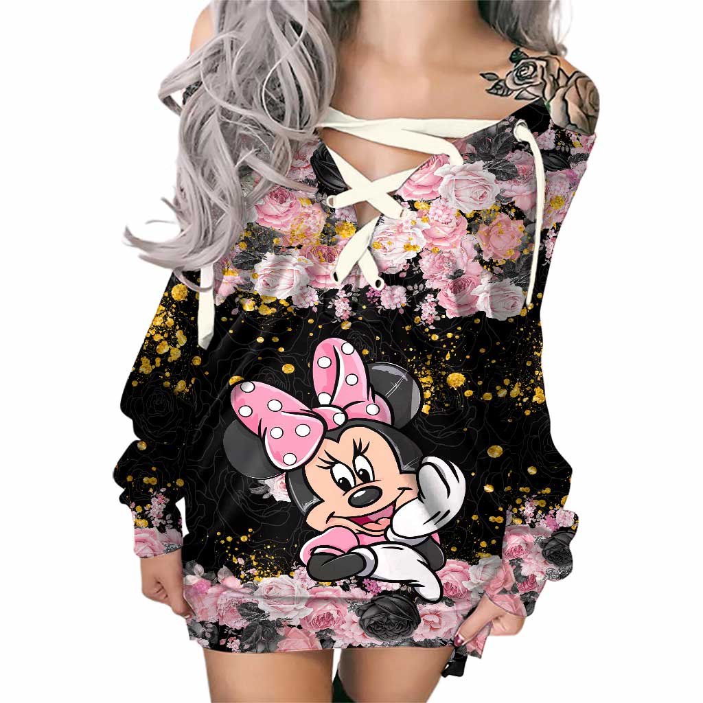 Magical Black Pink - Mouse Off Shoulder Long Sleeve Dress