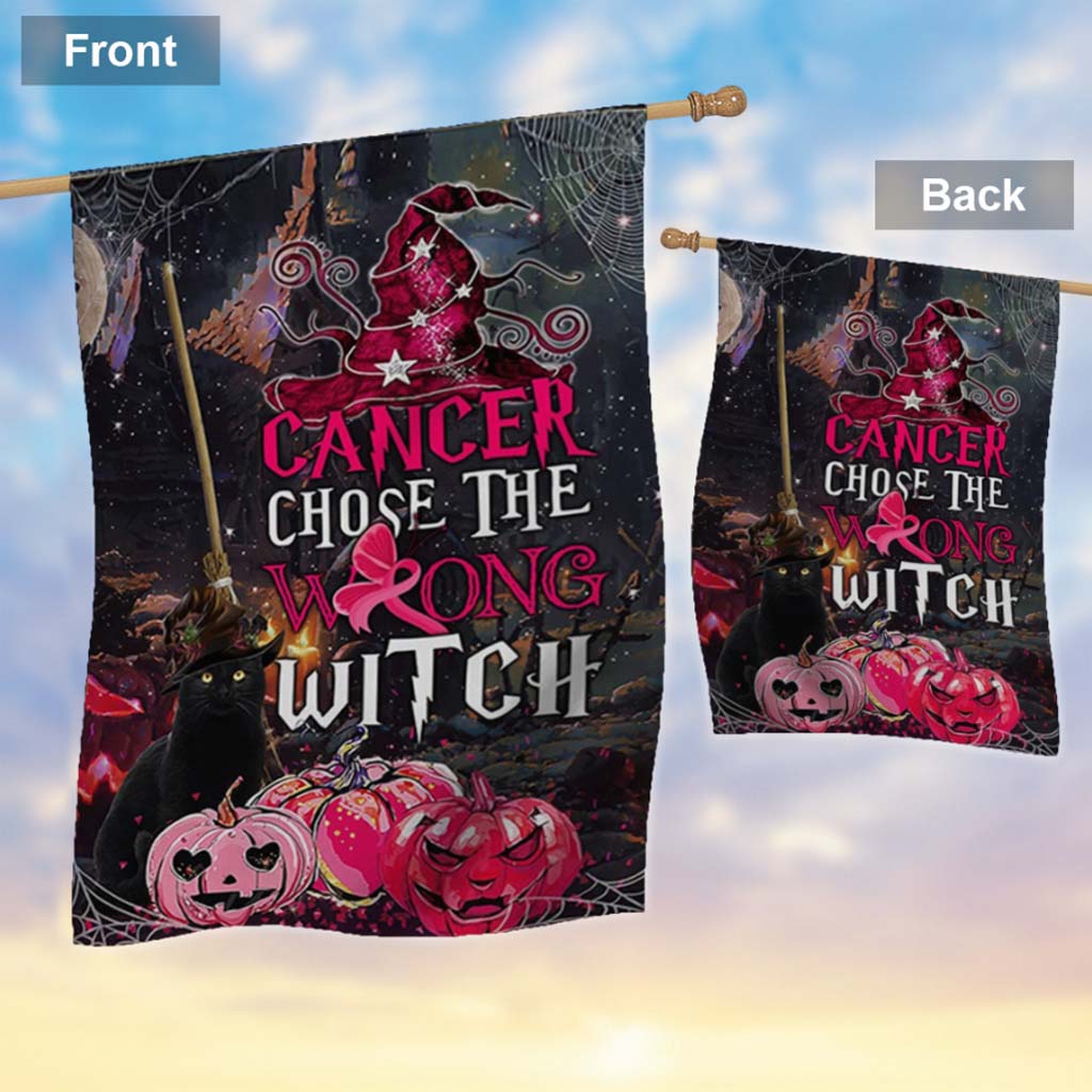 Cancer Choose The Wrong Witch Halloween - Breast Cancer Awareness House Flag 092021