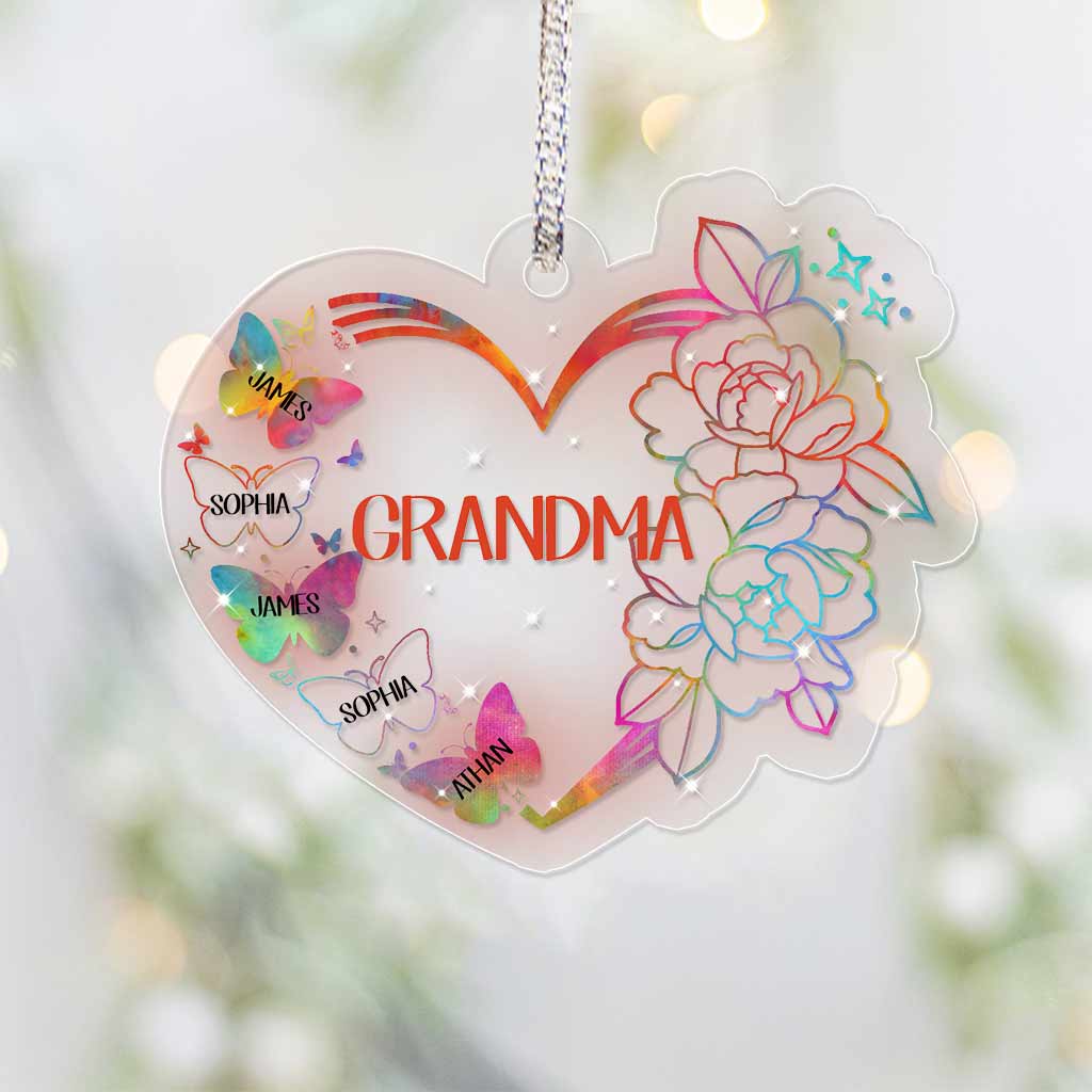 Love Heart Butterfly - Personalized Grandma Transparent Ornament