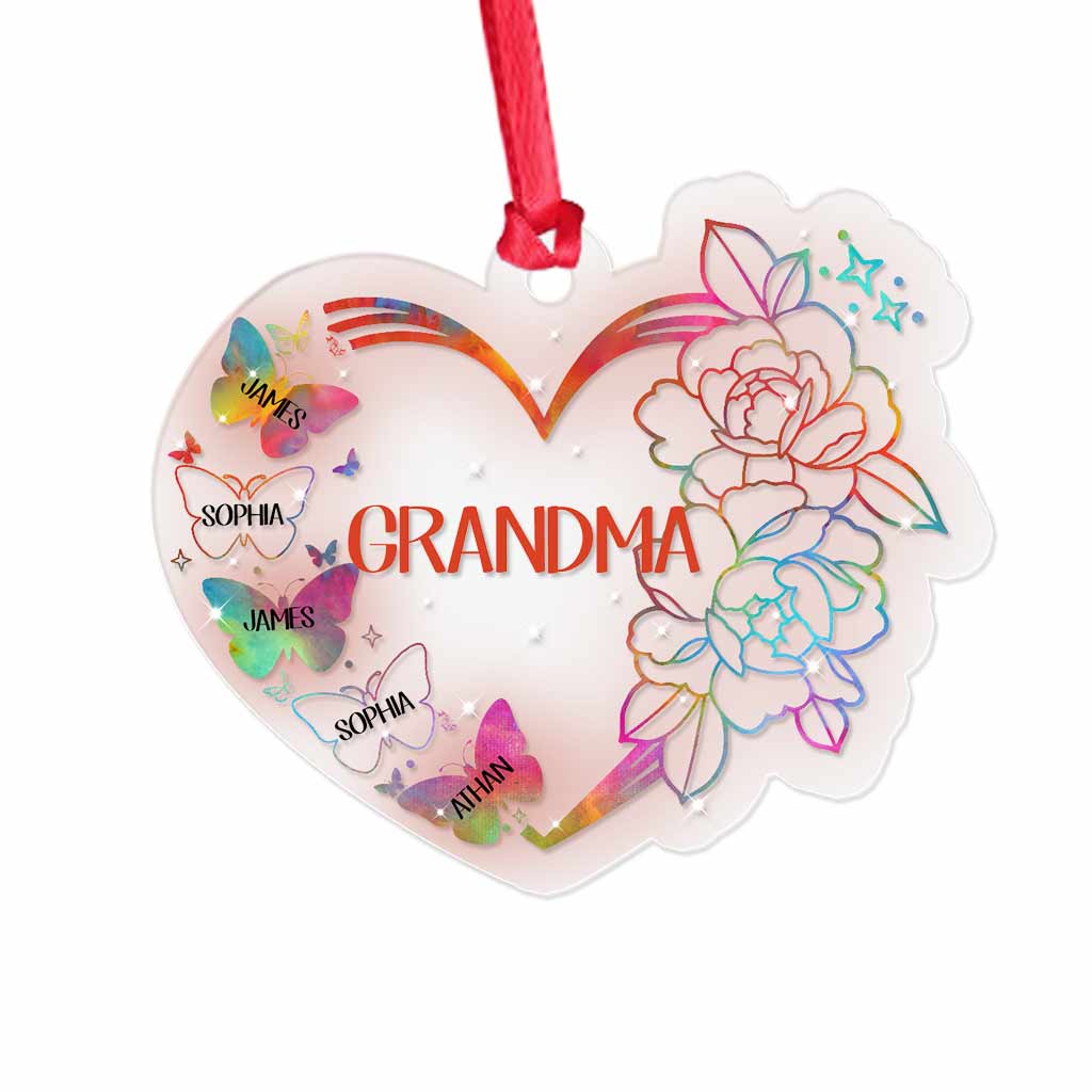 Love Heart Butterfly - Personalized Grandma Transparent Ornament
