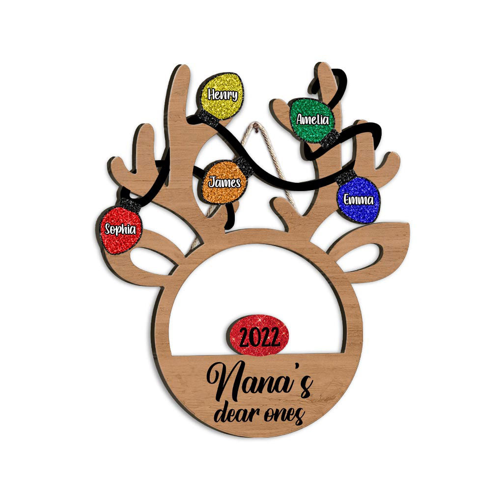 Nana's Dear Ones - Personalized Christmas Grandma Wood Sign With Faux Glitter Pattern Printed