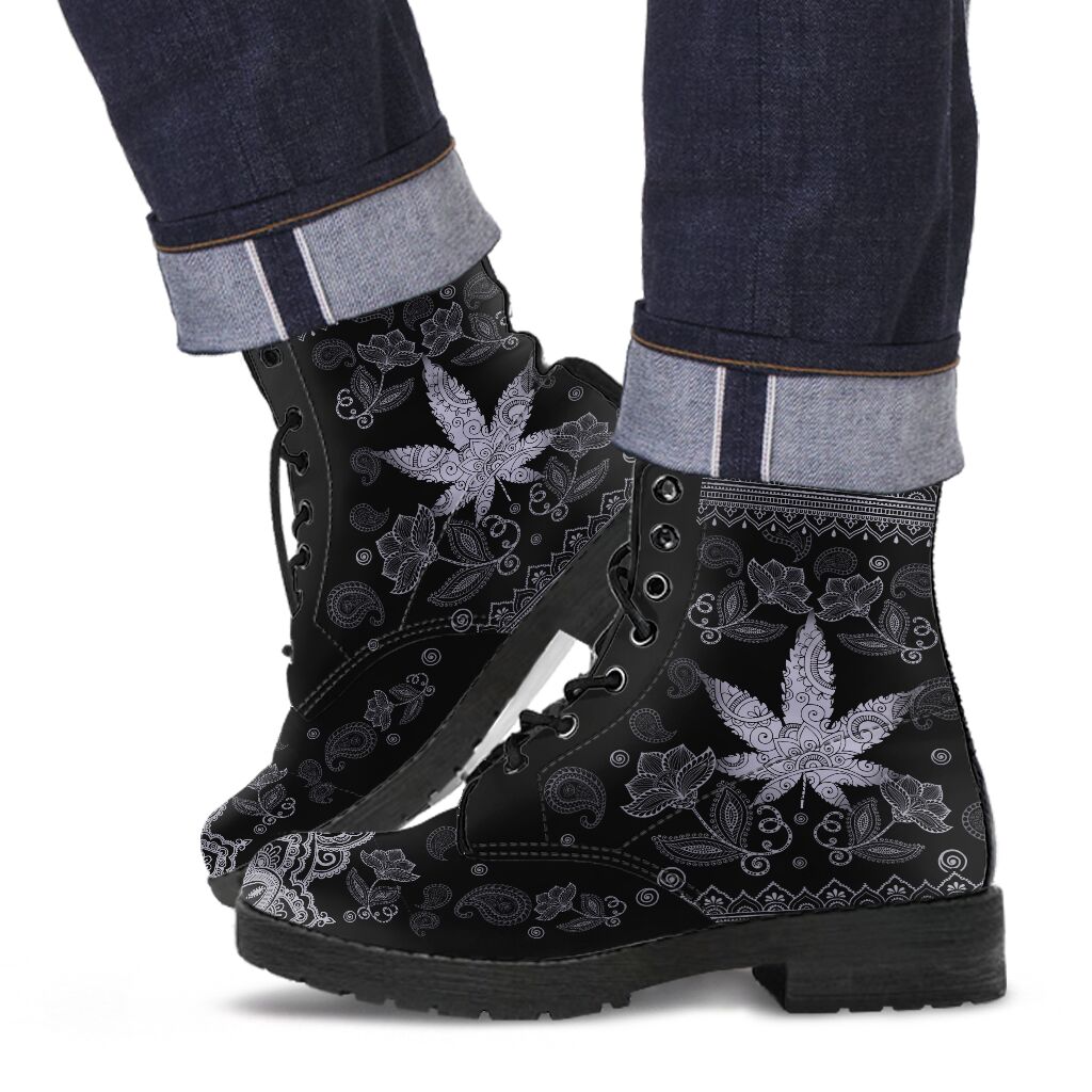 Black And White Mandala - Weed Leather Boots 0622