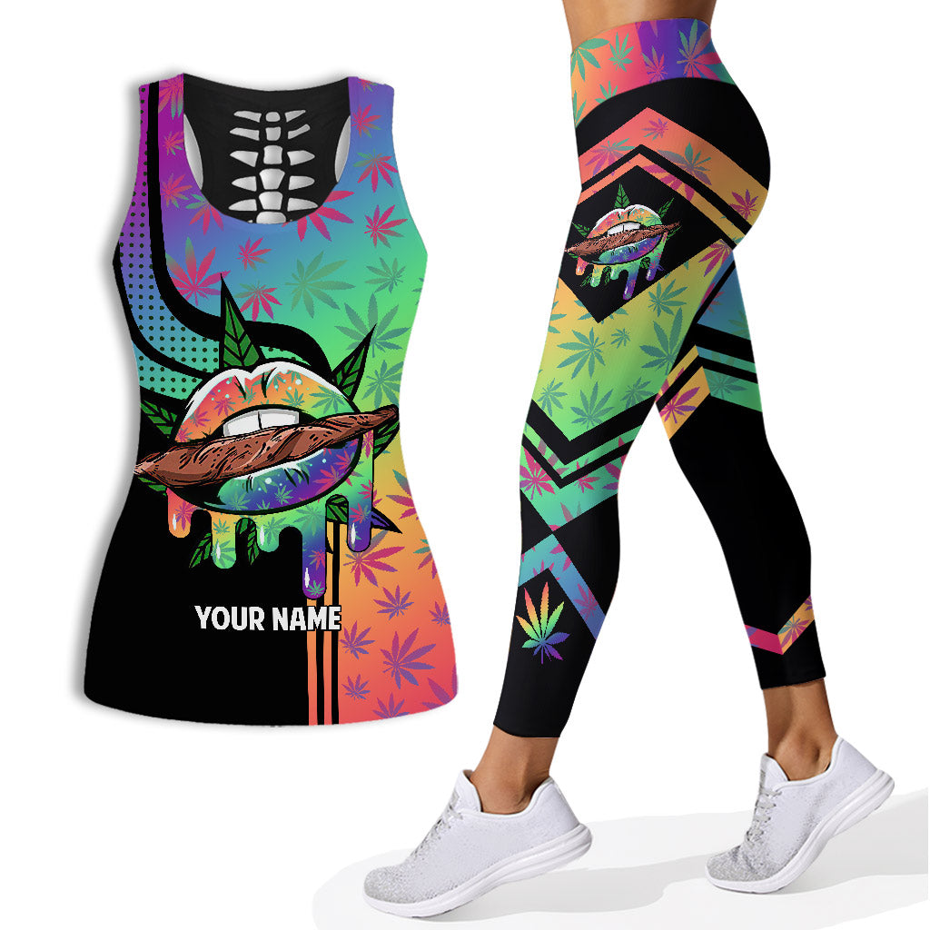 Rainbow Lips - Personalized Weed Hollow Tank Top and Leggings