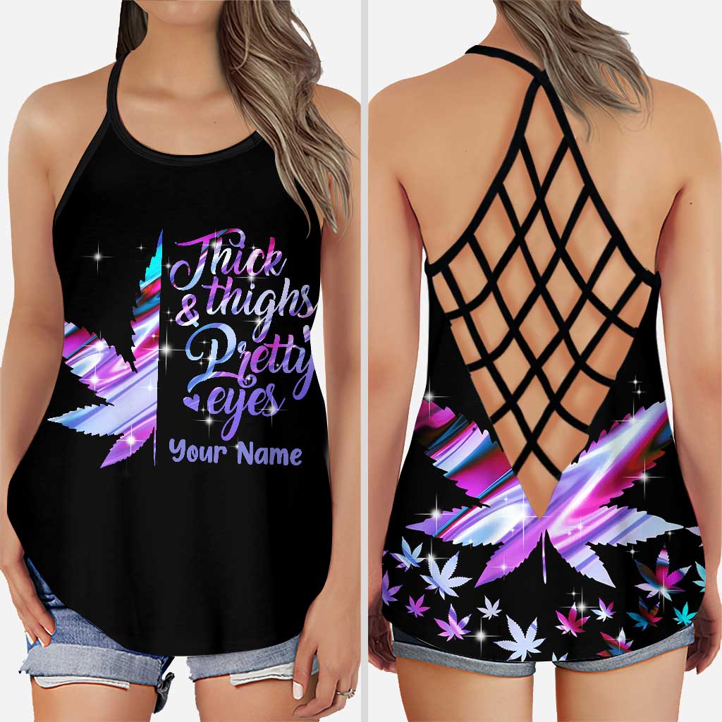 Rosy Eyes Thick Thighs - Personalized Weed Cross Tank Top and Leggings