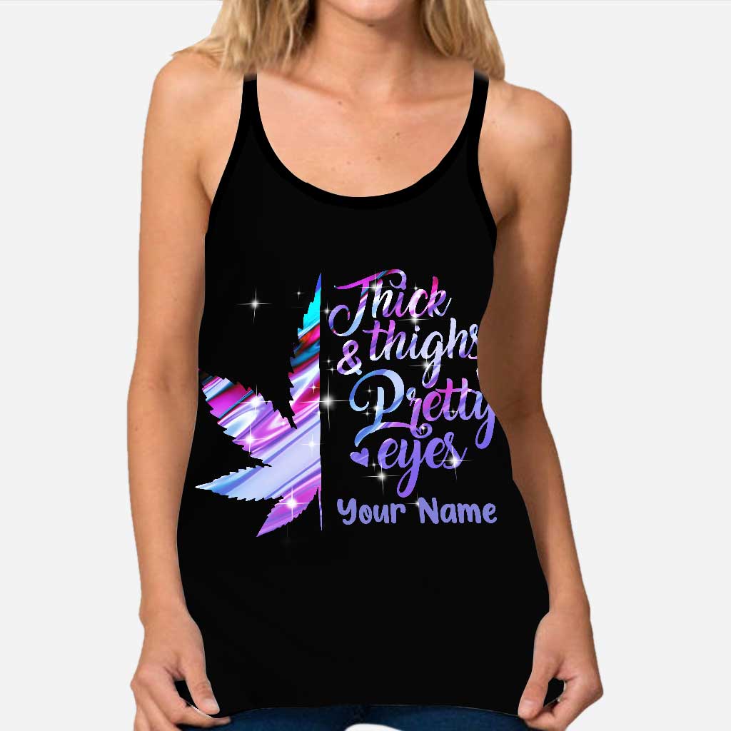 Rosy Eyes Thick Thighs - Personalized Weed Cross Tank Top and Leggings