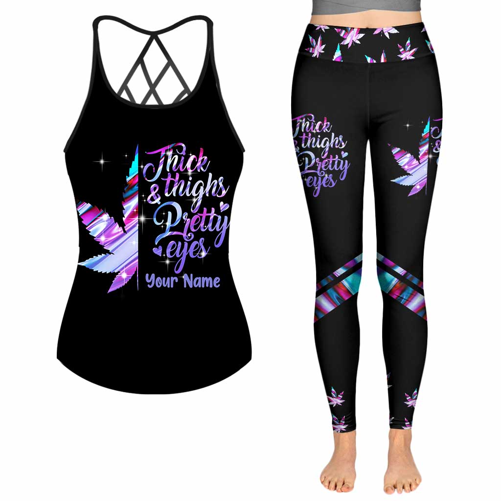 Rosy Eyes Thick Thighs - Personalized Weed Cross Tank Top and Leggings