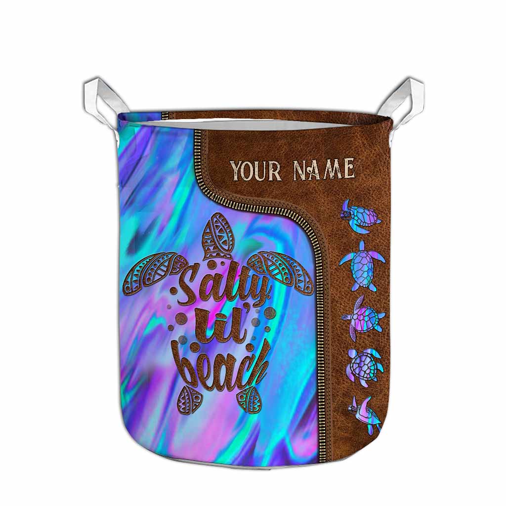 Salty Lil' Beach - Turtle Personalized Leather Pattern Print Storage Basket