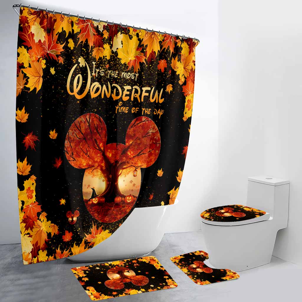 Most Wonderful Time Of The Day Autumn Leaf Magic Mouse Ears - Fall Mouse Bathroom Curtain & Mats Set