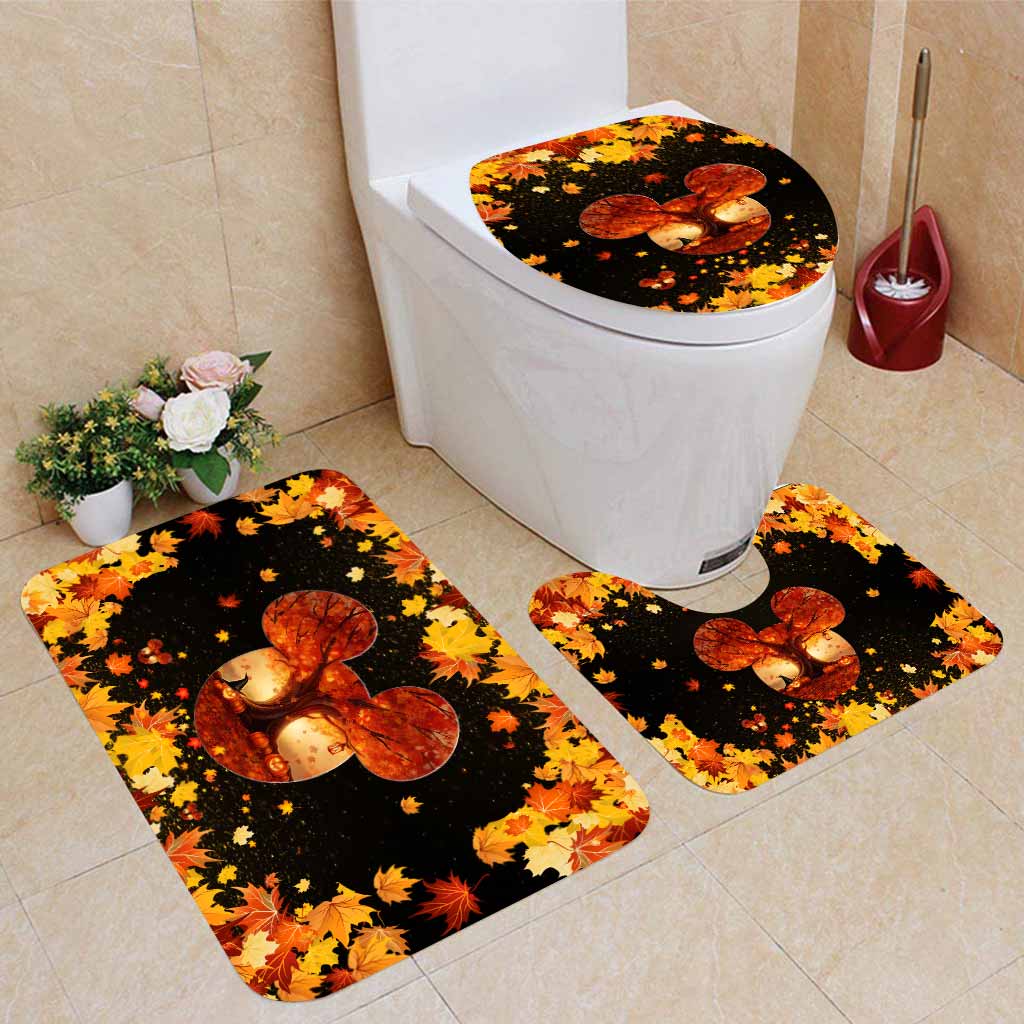 Most Wonderful Time Of The Day Autumn Leaf Magic Mouse Ears - Fall Mouse Bathroom Curtain & Mats Set