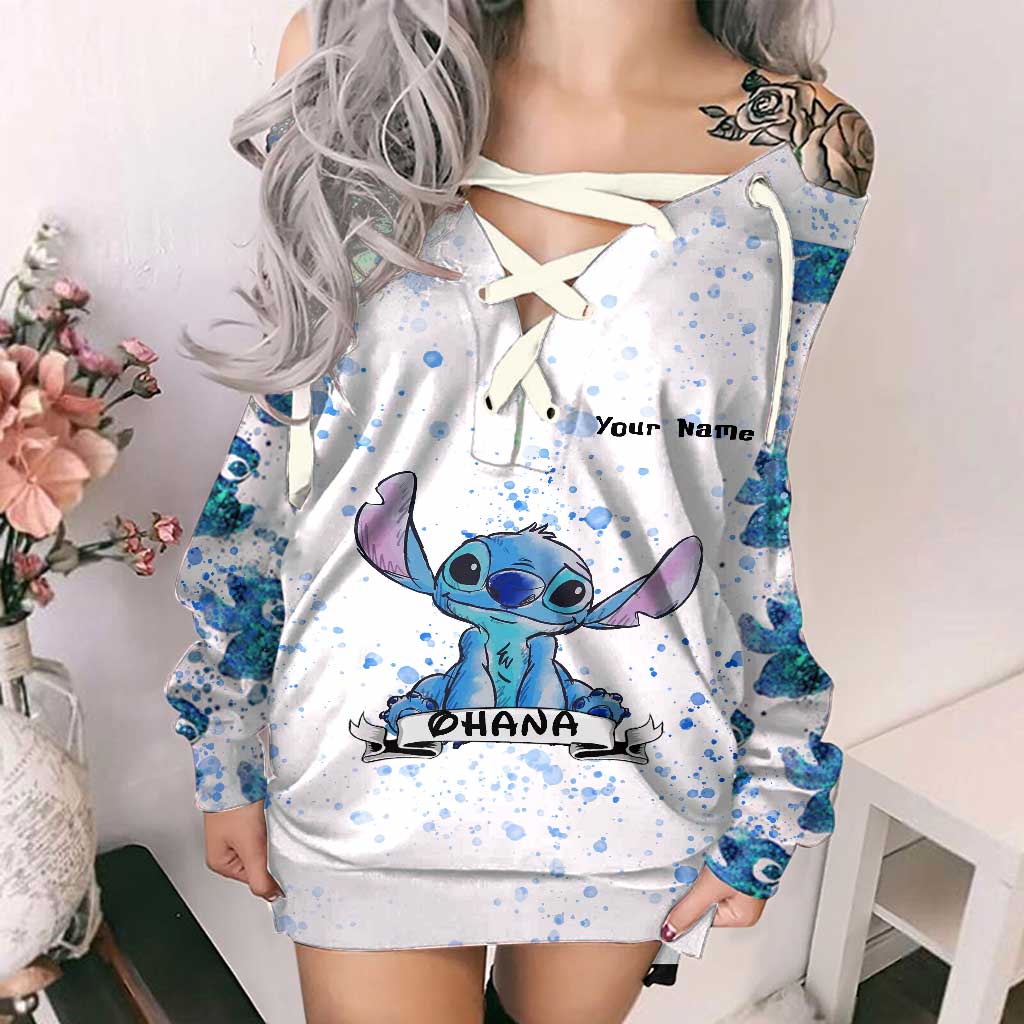 Ohana - Personalized Ohana Off Shoulder Long Sleeve Dress