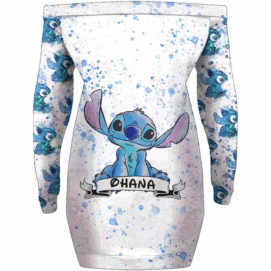 Ohana - Personalized Ohana Off Shoulder Long Sleeve Dress