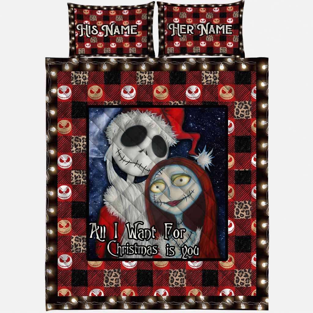 All I Want For Christmas Nightmare Couple - Personalized Christmas Nightmare Quilt Set