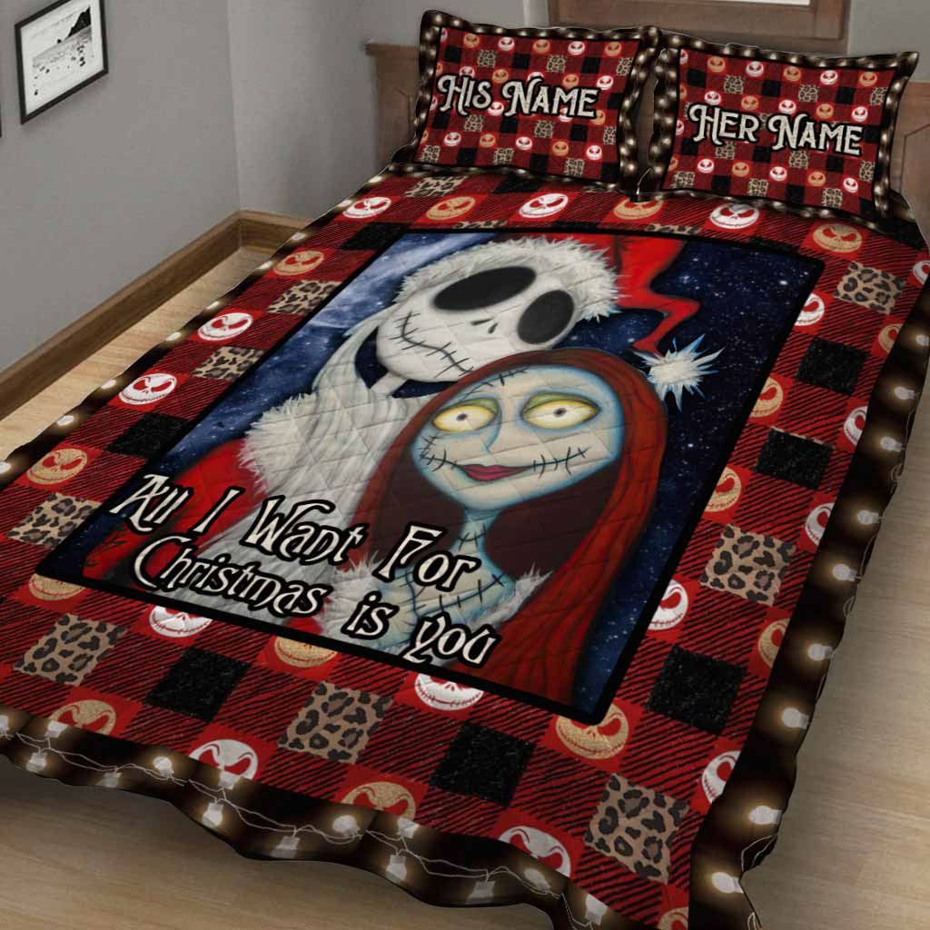 All I Want For Christmas Nightmare Couple - Personalized Christmas Nightmare Quilt Set