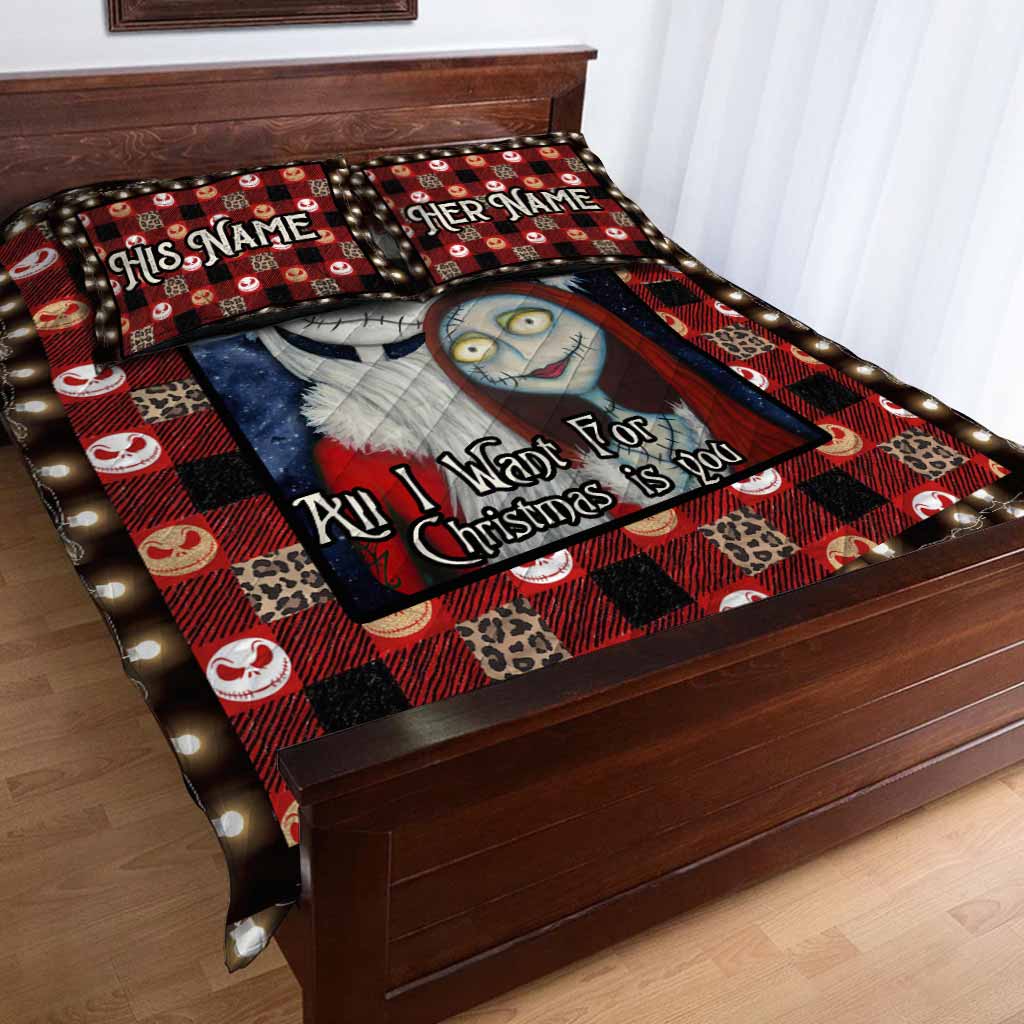 All I Want For Christmas Nightmare Couple - Personalized Christmas Nightmare Quilt Set