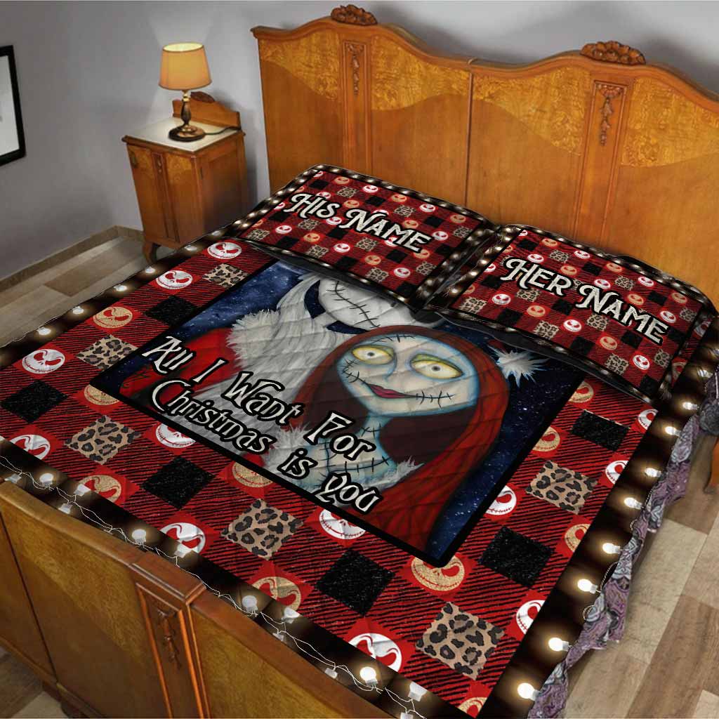 All I Want For Christmas Nightmare Couple - Personalized Christmas Nightmare Quilt Set
