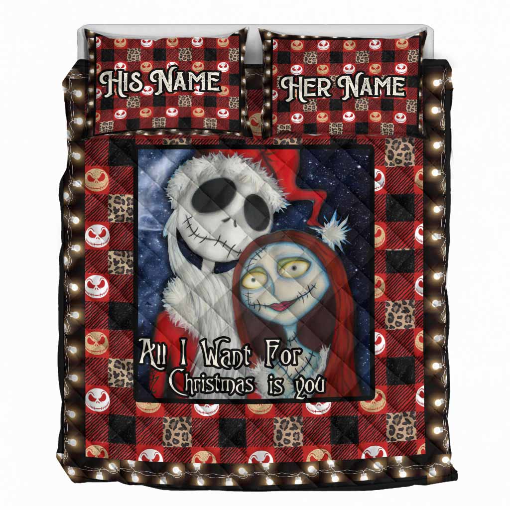 All I Want For Christmas Nightmare Couple - Personalized Christmas Nightmare Quilt Set