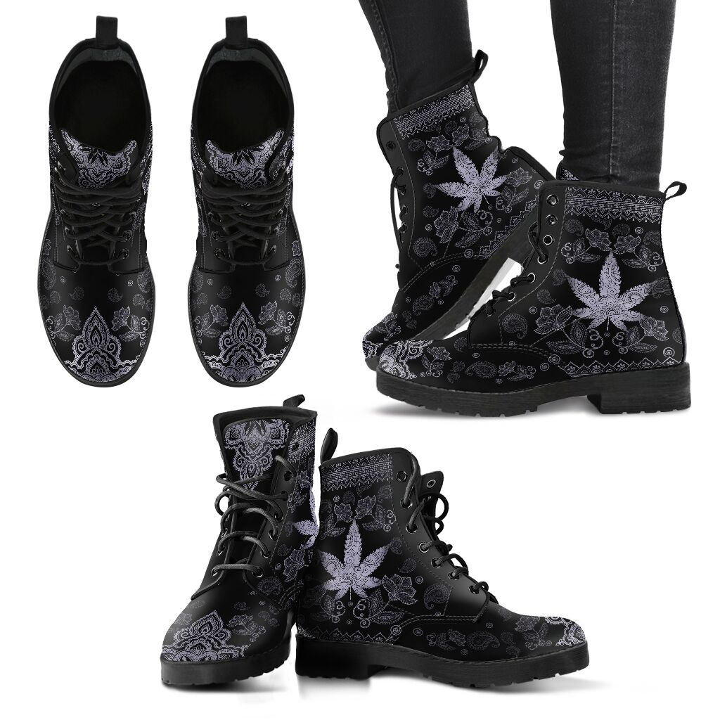 Black And White Mandala - Weed Leather Boots 0622