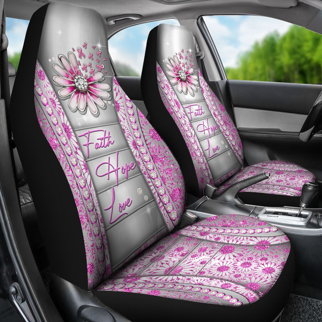 Faith Hope Love Faux Glitter Print Breast Cancer Awareness Seat Covers 0622
