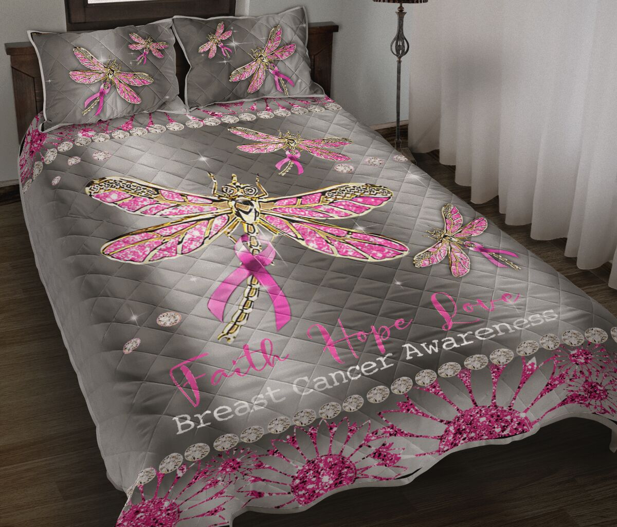 Faith Hope Love Breast Cancer Awareness Quilt Set 0622