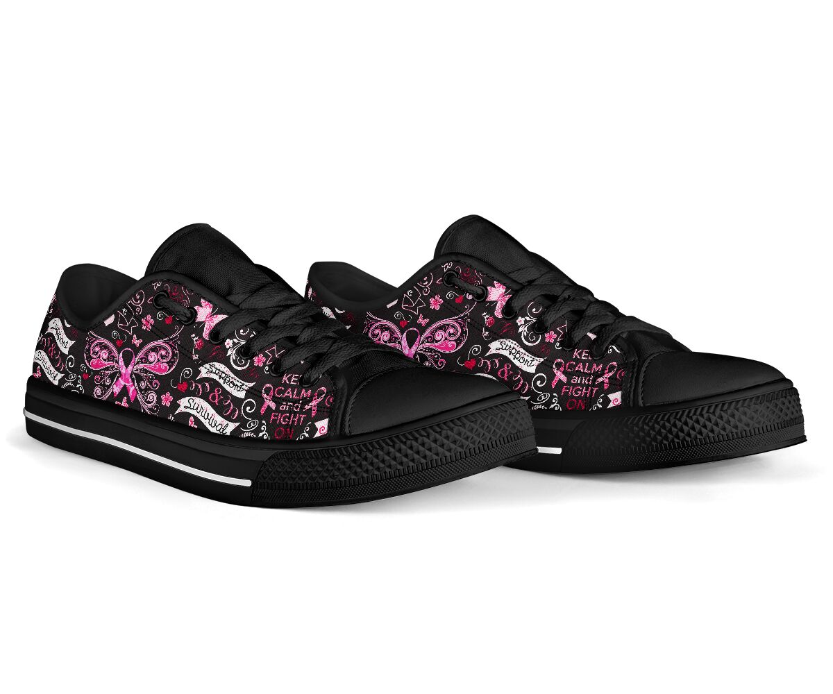 Keep Calm And Fight On Breast Cancer Survivor Breast Cancer Awareness Low Top Shoes 0622