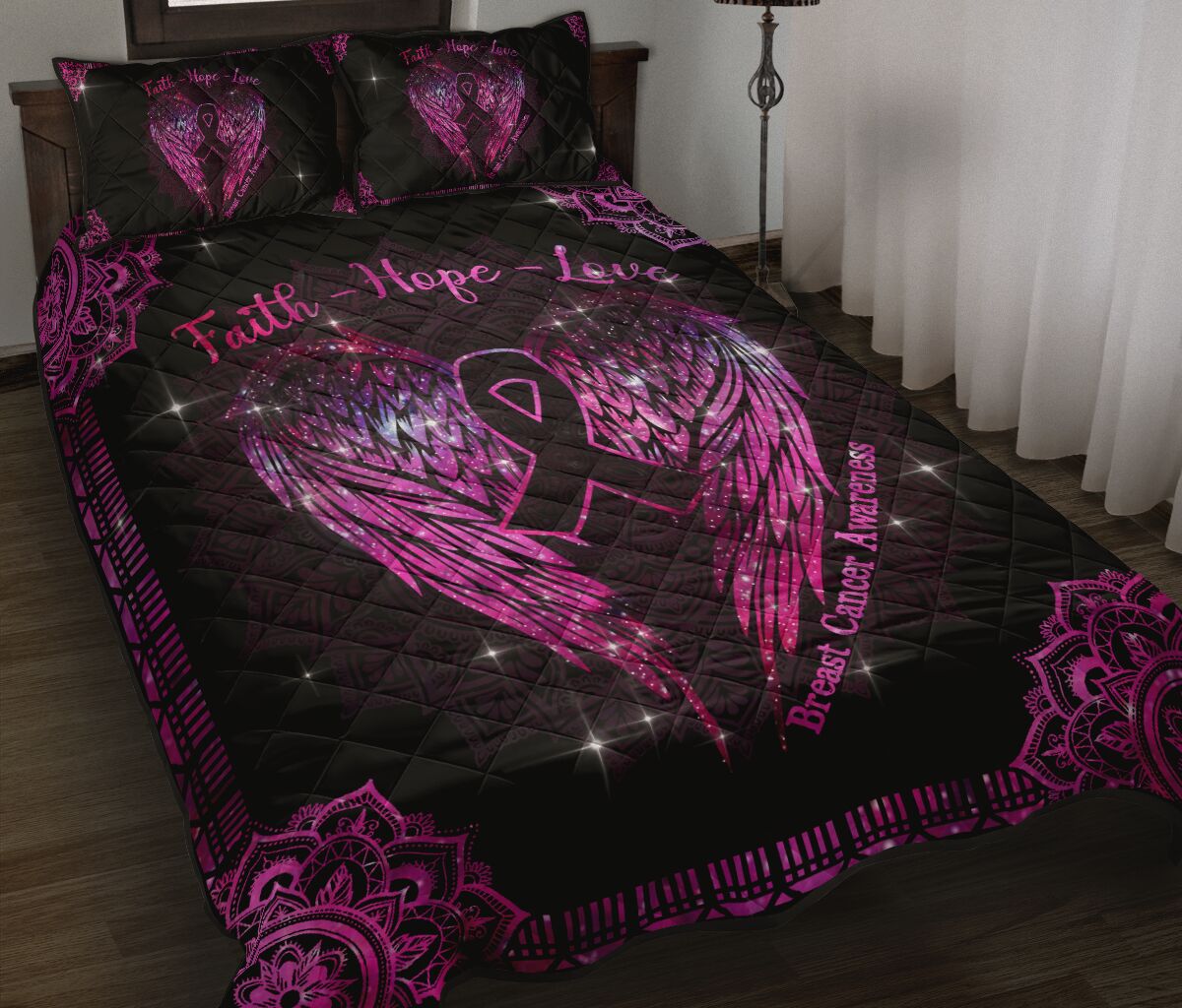 Faith Hope Love Breast Cancer Awareness Quilt Set 0622