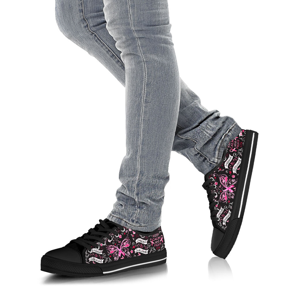 Keep Calm And Fight On Breast Cancer Survivor Breast Cancer Awareness Low Top Shoes 0622