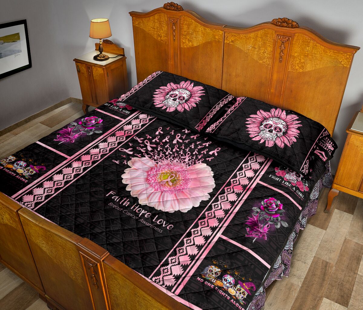 Fight Like A Girl Breast Cancer Awareness Quilt Set 0622