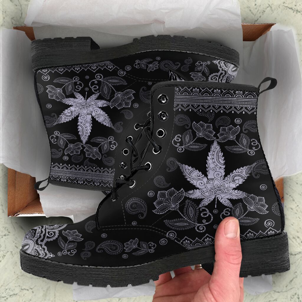 Black And White Mandala - Weed Leather Boots 0622