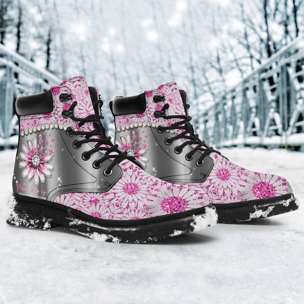 Never Give Up Breast Cancer Awareness All Season Boots 0622