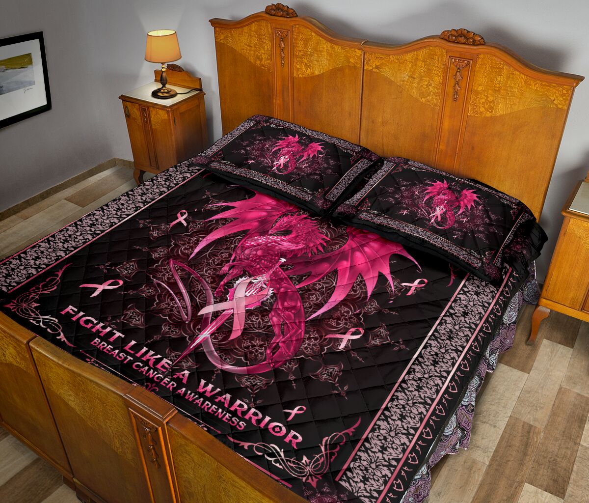 Fight Like A Warrior Breast Cancer Awareness Quilt Set 0622