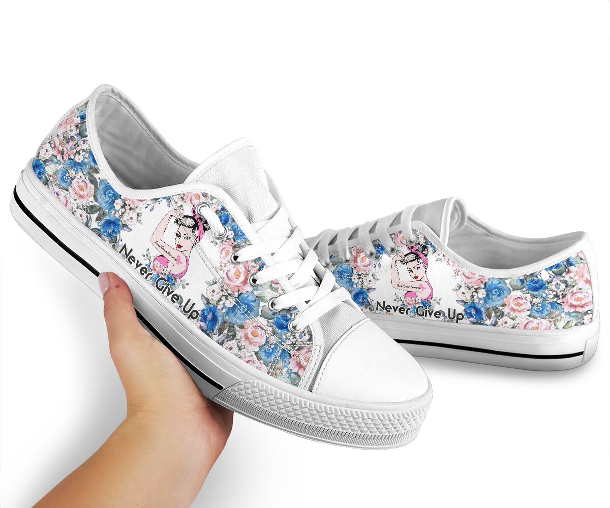 Never Give Up Breast Cancer Awareness Low Top Shoes 0622
