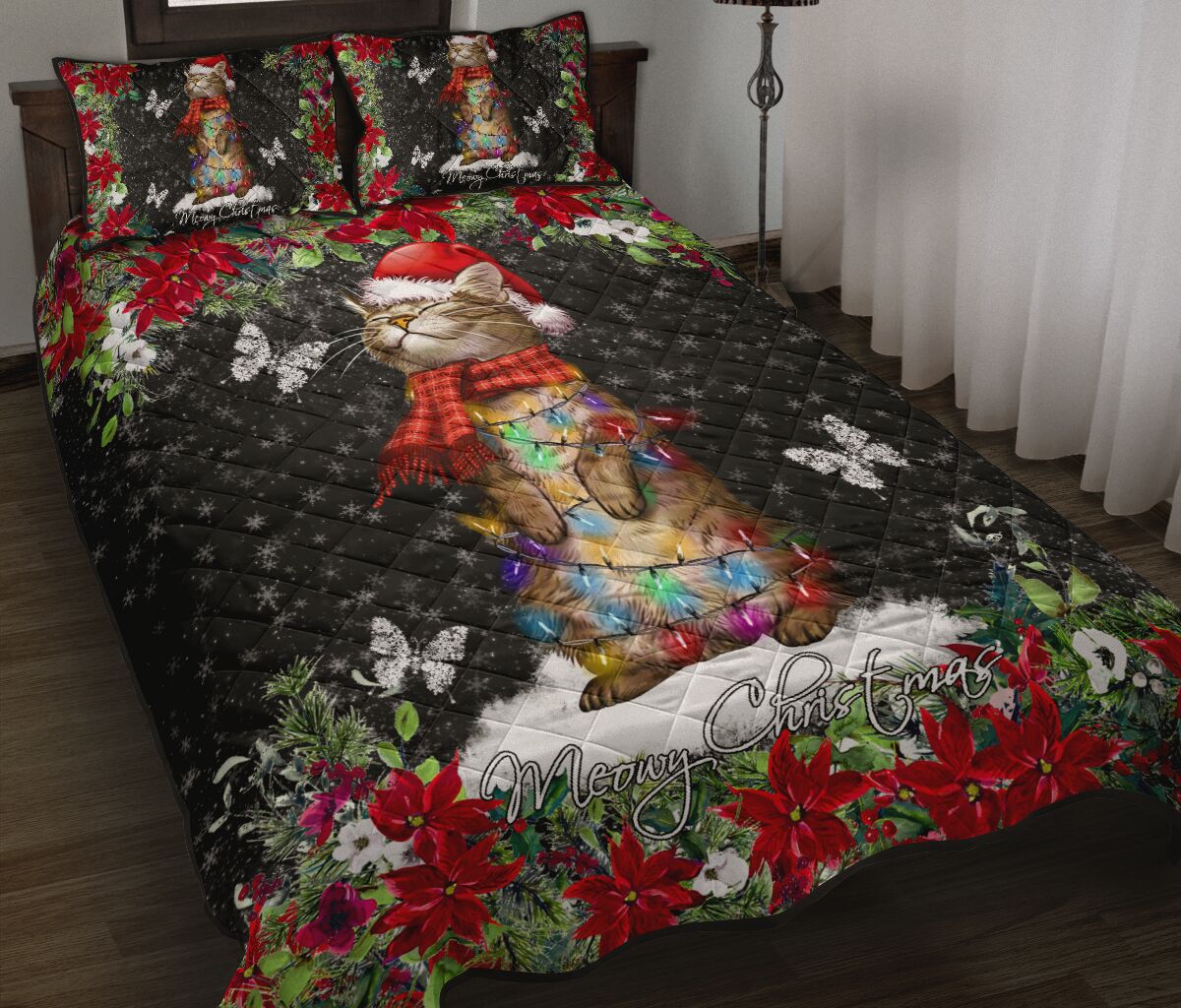Meowy Christmas Cat Quilt Set 0622