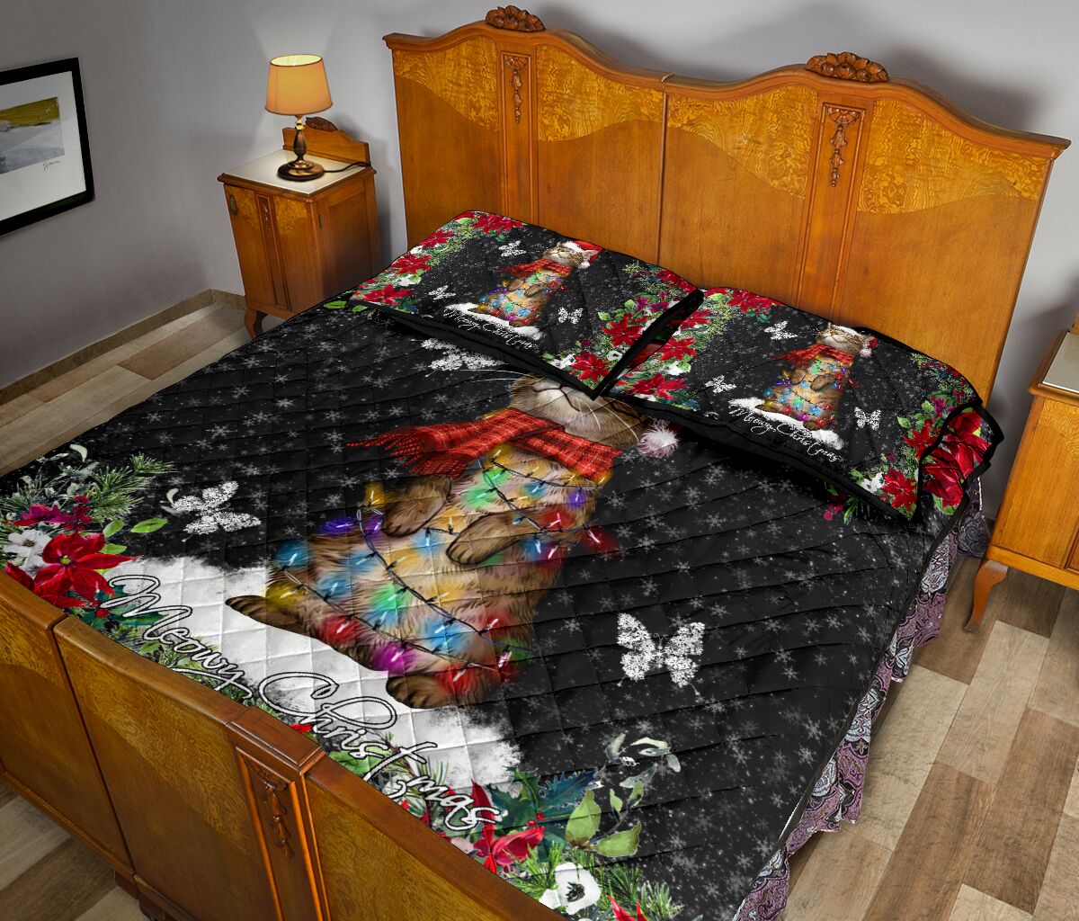 Meowy Christmas Cat Quilt Set 0622