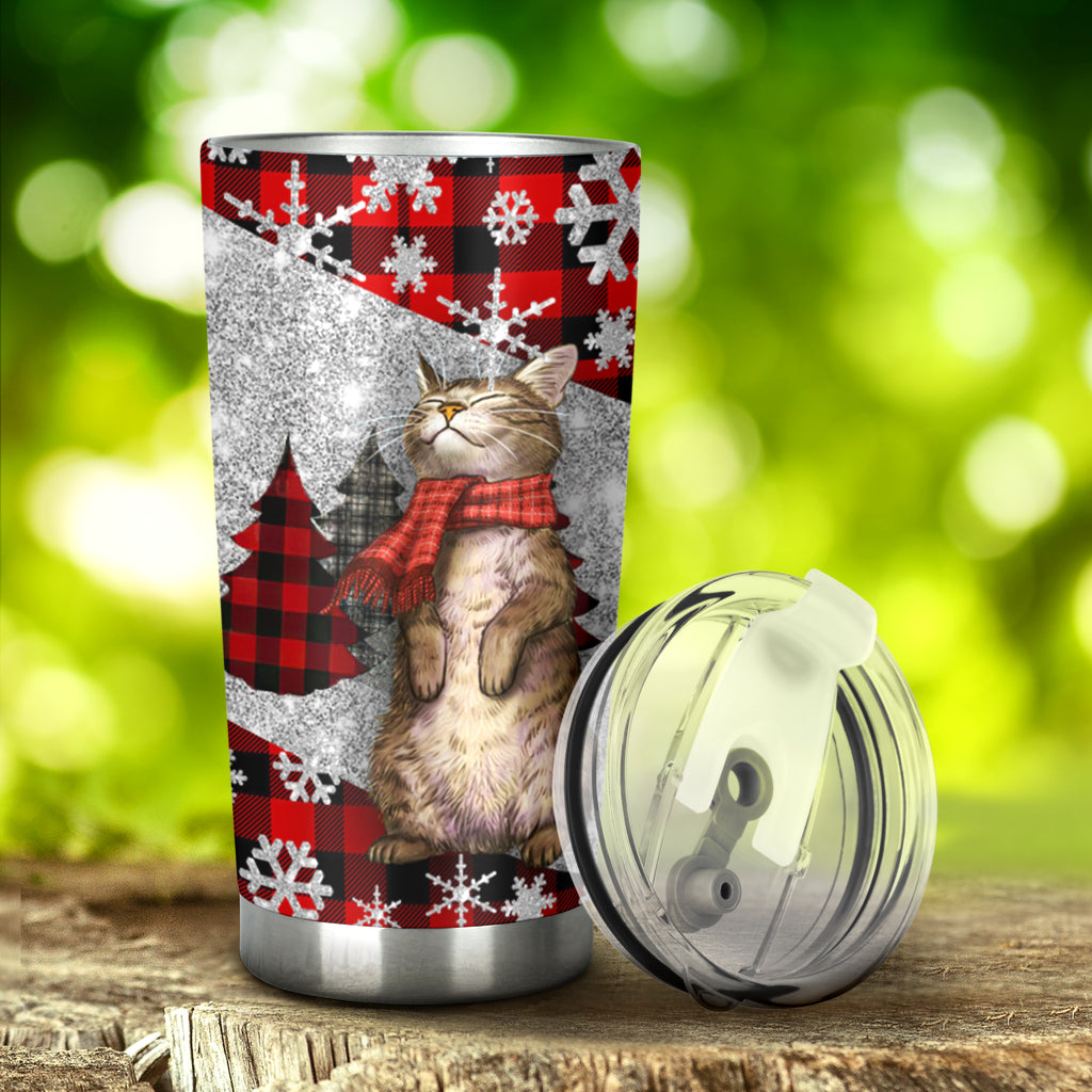 Cat Faux Glitter Print Cat Tumbler 0622