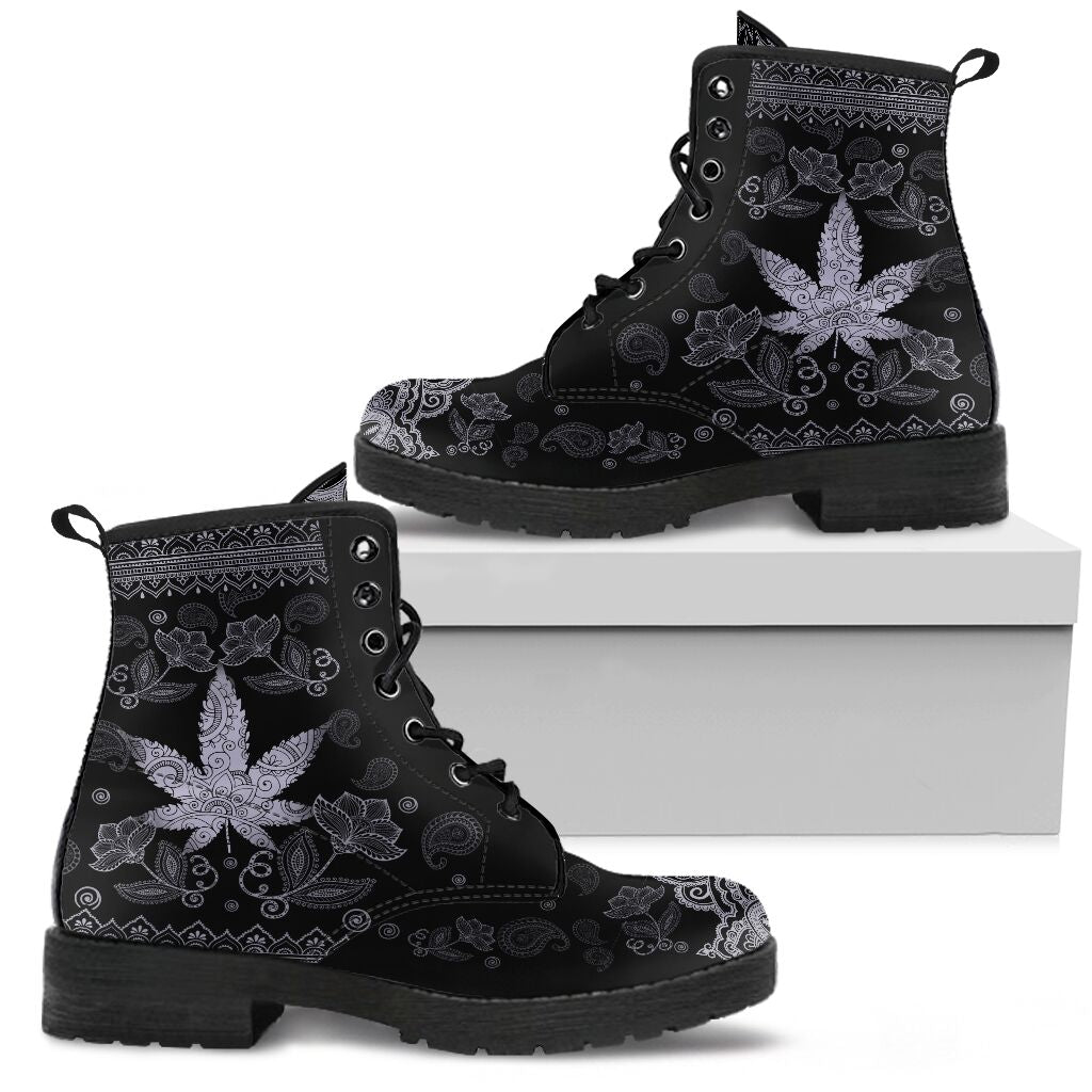 Black And White Mandala - Weed Leather Boots 0622