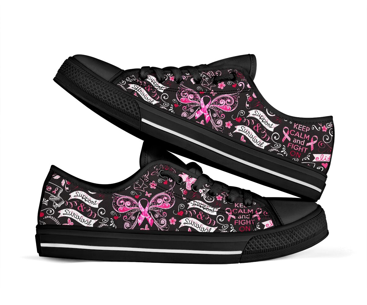 Keep Calm And Fight On Breast Cancer Survivor Breast Cancer Awareness Low Top Shoes 0622