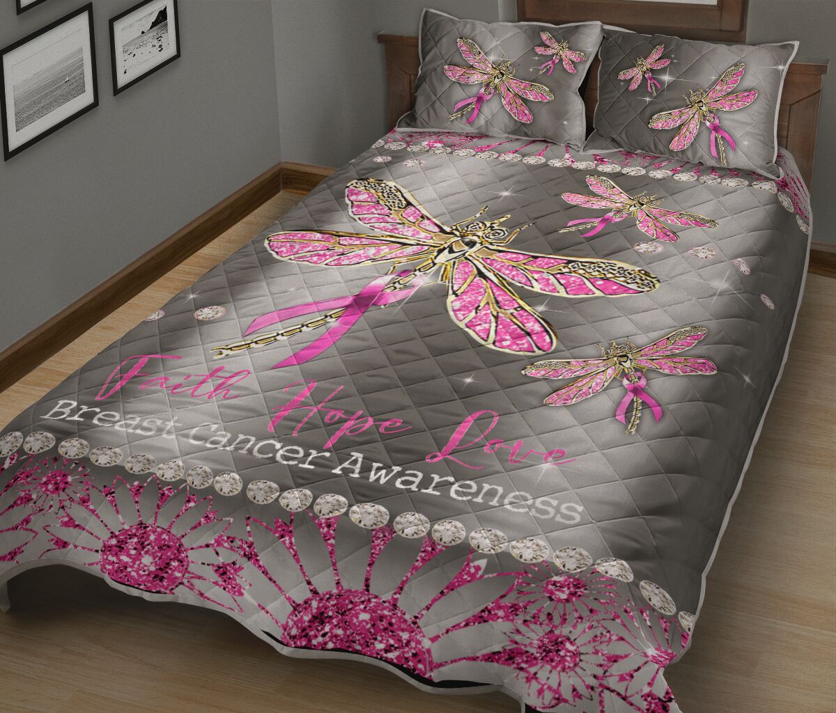 Faith Hope Love Breast Cancer Awareness Quilt Set 0622