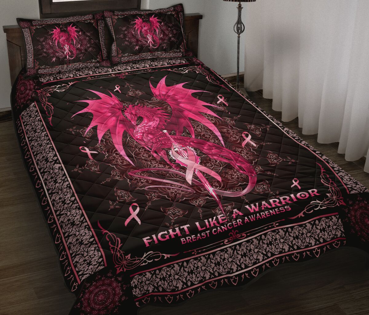 Fight Like A Warrior Breast Cancer Awareness Quilt Set 0622