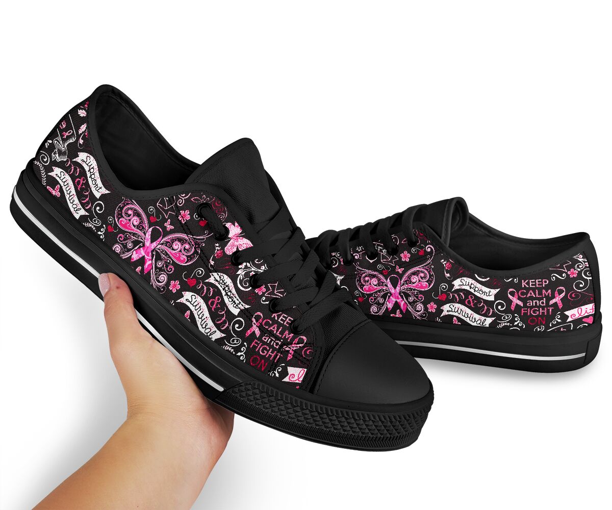 Keep Calm And Fight On Breast Cancer Survivor Breast Cancer Awareness Low Top Shoes 0622