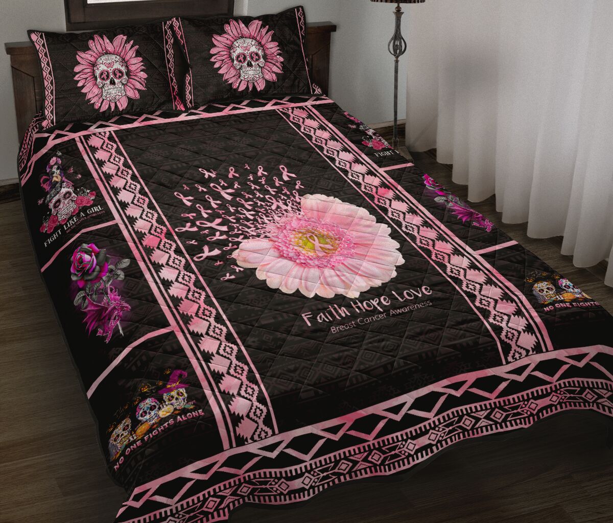 Fight Like A Girl Breast Cancer Awareness Quilt Set 0622