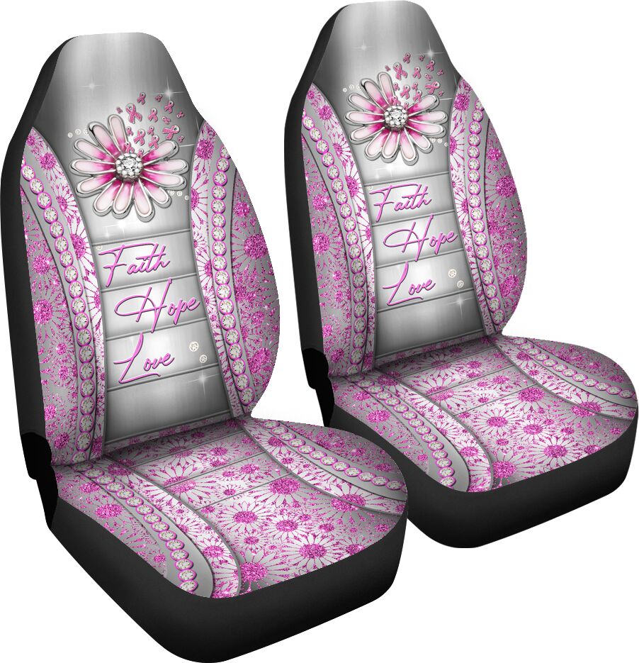 Faith Hope Love Faux Glitter Print Breast Cancer Awareness Seat Covers 0622