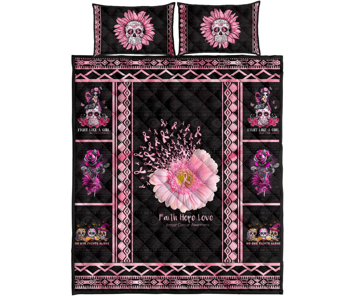 Fight Like A Girl Breast Cancer Awareness Quilt Set 0622