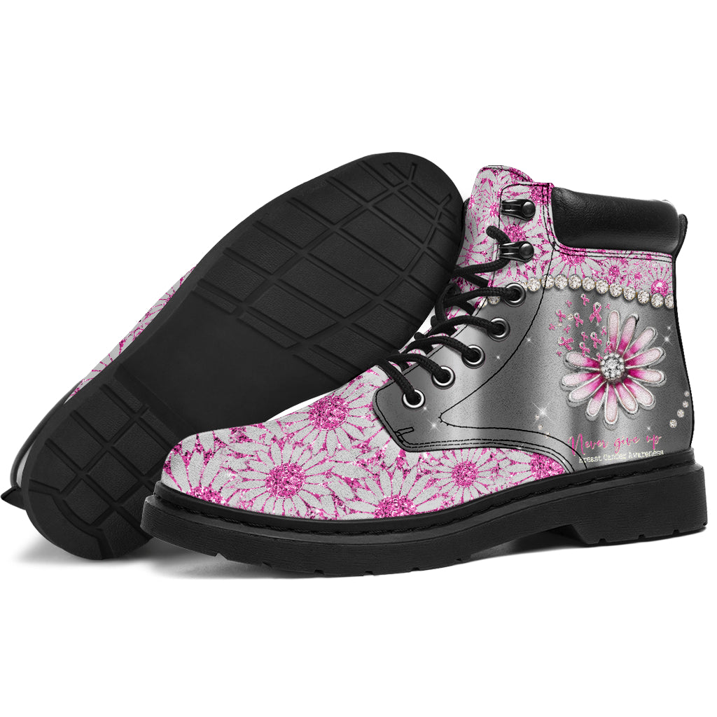 Never Give Up Breast Cancer Awareness All Season Boots 0622