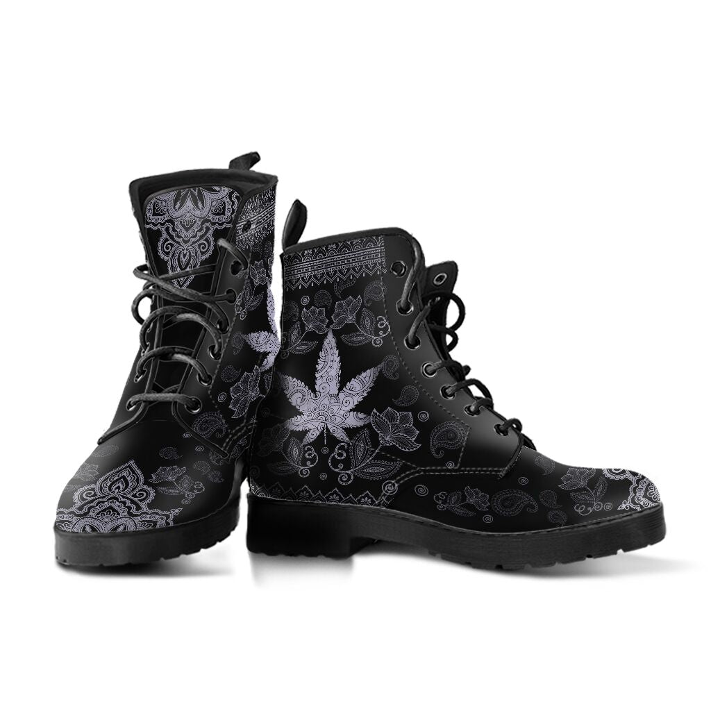 Black And White Mandala - Weed Leather Boots 0622